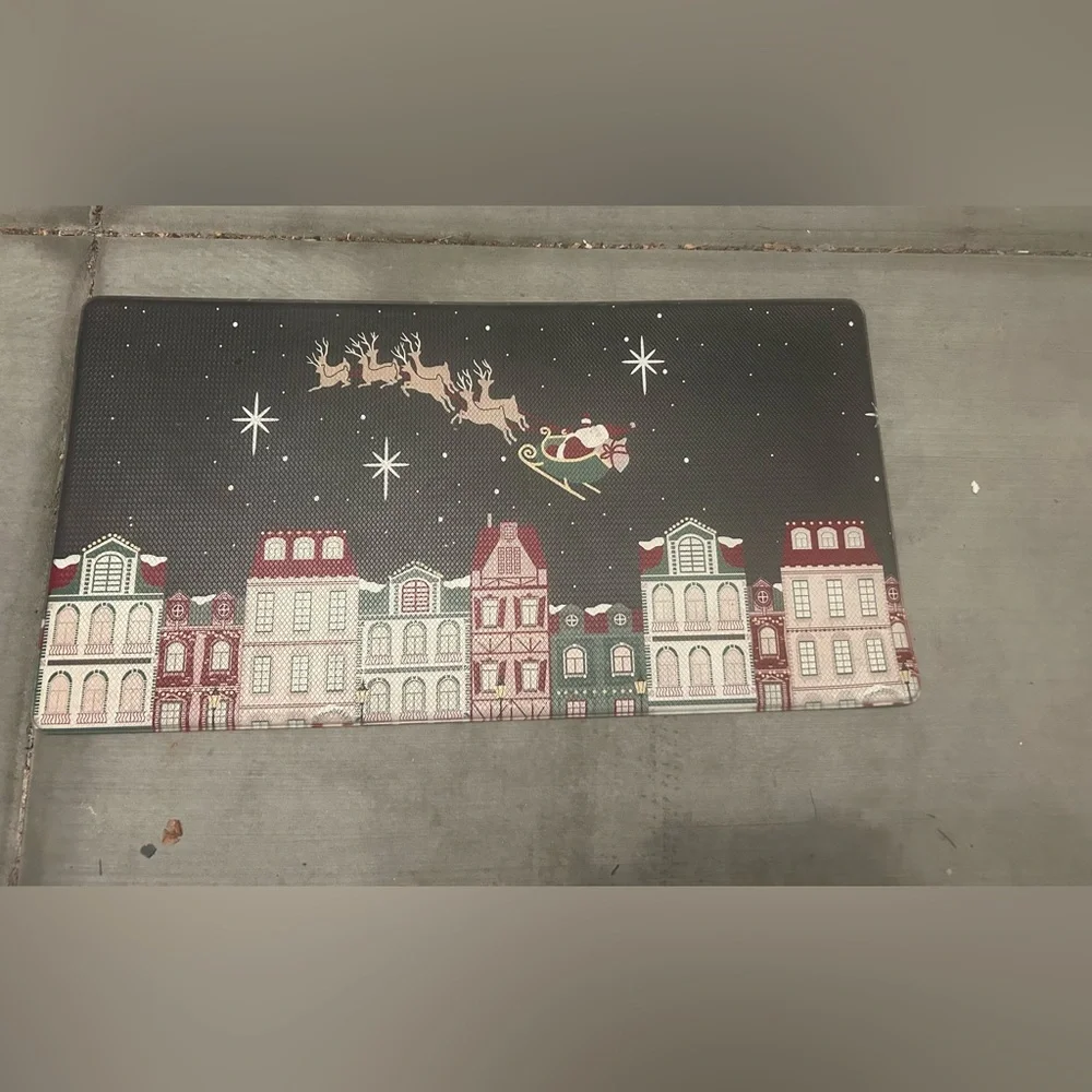 Holiday Village Door Mat - Red, Green, Cream Christmas Welcome